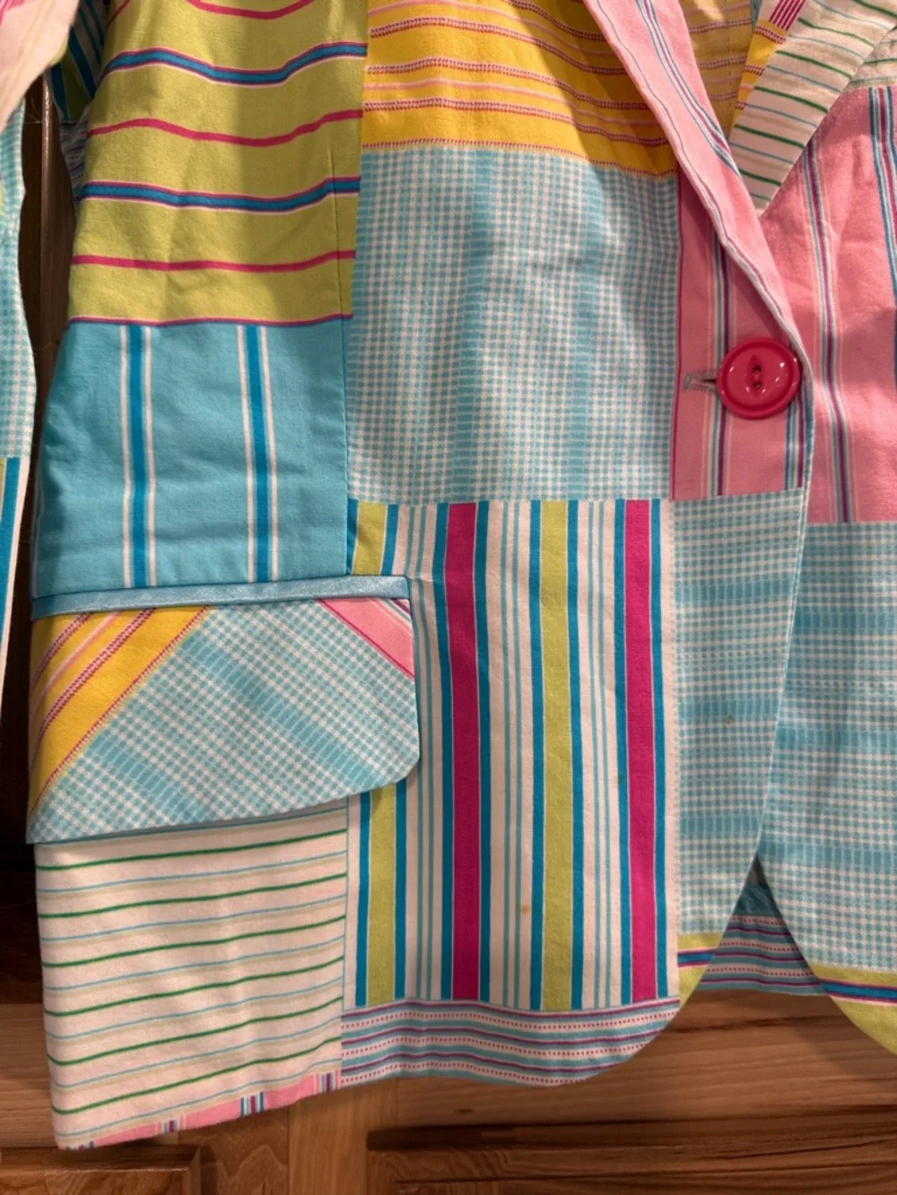 Vintage Charming 3 Sisters Cottagecore Pastel Patchwork Stripe Blazer Size S